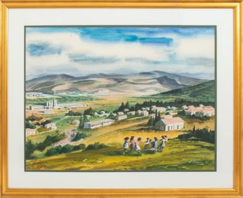 Al Simon "Children at Play..." Watercolor, 1967