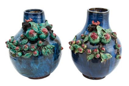 Chinese Peach Motif Ceramic Vases, Pair