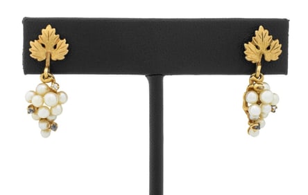 14K Pearl Diamond Sapphire Drop Earrings