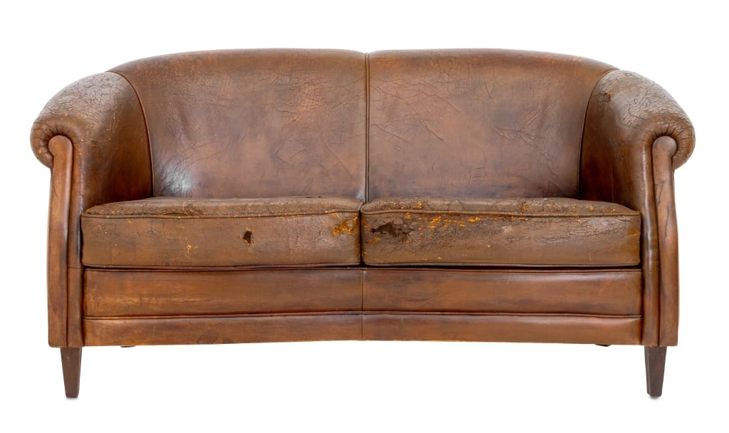 Art Deco Style Brown Leather Covered Sofa (1 of 6)