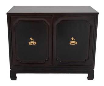 Asian Style Red Painted & Black Lacquered Cabinet