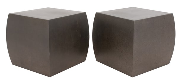 Robert Kuo Style Metal Square End Tables, Pair