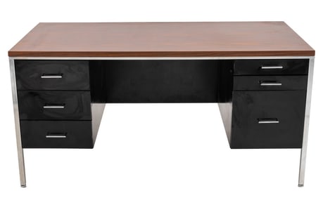 George Nelson Style Aluminum & Mahogany Desk