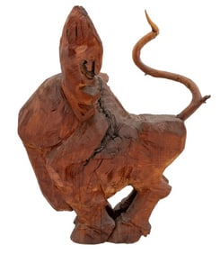 Outsider Art Large Carved Pine Elephant Sculpture