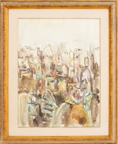 Motke Blum Cityscape Scene Watercolor, 1986