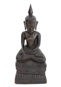 Thai Black Lacquered Seated Buddha Sculpture