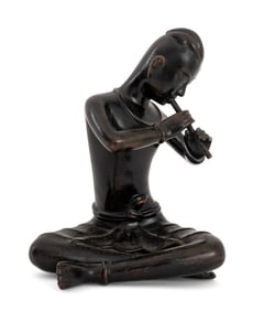 Southeast Asian Flute Player Bronze Sculpture