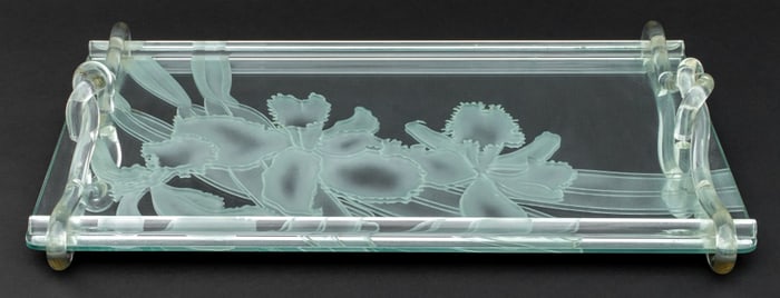 Dorothy Thorpe Frosted Glass and Lucite Tray