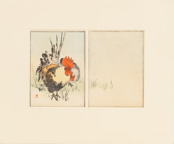 Watanabe Seitei Rooster Woodblock, 1890-91