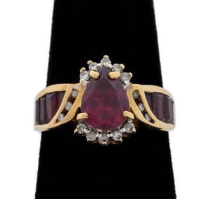 14K Yellow Gold Garnet Diamond Ring