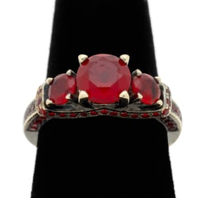 14K White Gold & Faux Ruby Stone Ring