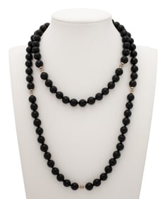 14K Yellow Gold Black Onyx Opera Length Necklace