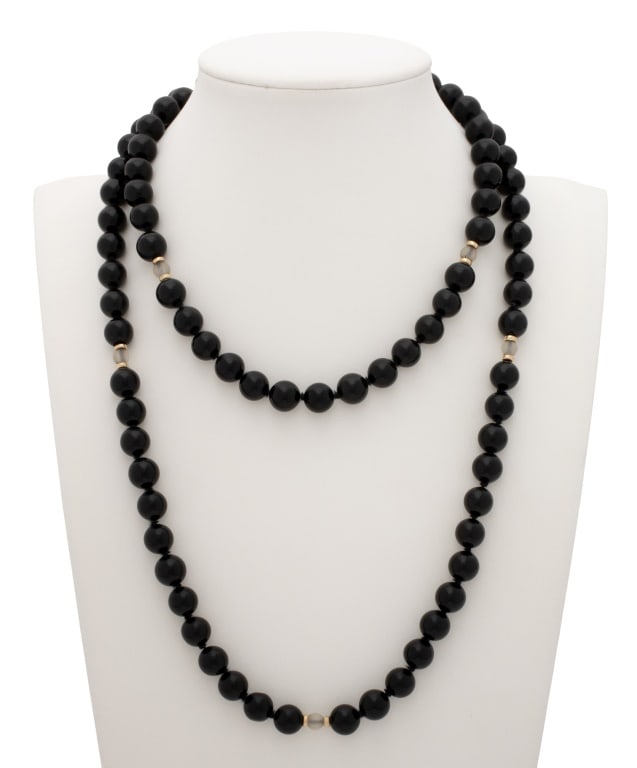 14K Yellow Gold Black Onyx Opera Length Necklace (1 of 4)