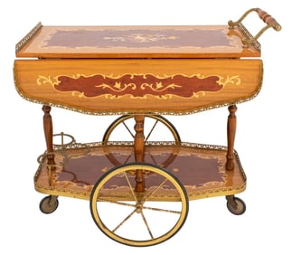 Italian Marquetry Mahogany Bar Cart