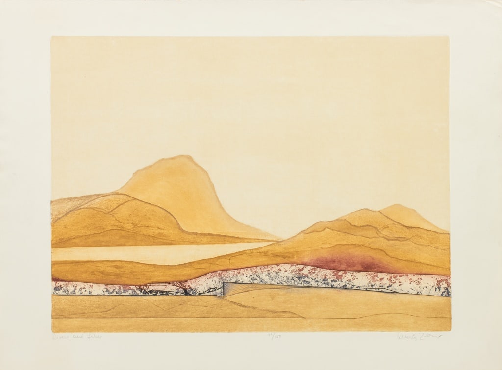 Renata Zerner Rivers and Lakes Etching & Aquatint: Renata Zerner (German, b. 1951), "Rivers and Lakes", Etching and Aquatint in Colors, signed in pencil, titled, and numbered edition "109/150" to bottom margin, unframed. Image: 17.5" H x 23.5" W; shee