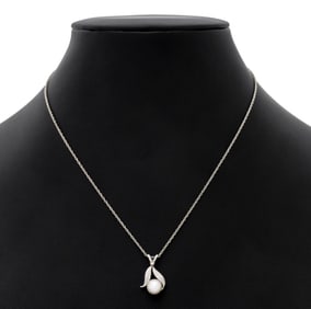 14K White Gold Pearl Diamond Pendant Necklace