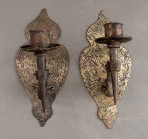 Arts & Crafts Wrought Iron Wall Sconces, Pair