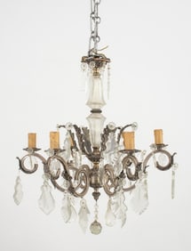 Italian Silvered Bronze Crystal 6-Light Chandelier