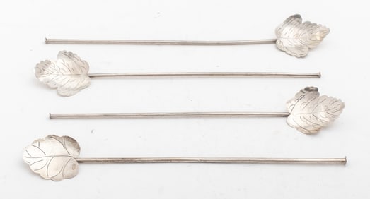 Mexican Sterling Silver Leaf Spoons, 4