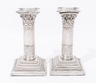 Classical Style Silver Plate Candlesticks, Pair