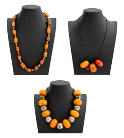 African Brass and Faux Amber Beaded Necklaces, 3