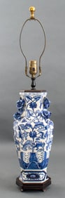 Chinoiserie Blue and White Porcelain Vase Lamp
