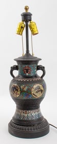 Japanese Bronze and Champleve Vase Mounted Lamp