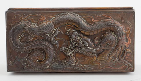 Japanese Silver Plate Dragon Motif Table Box