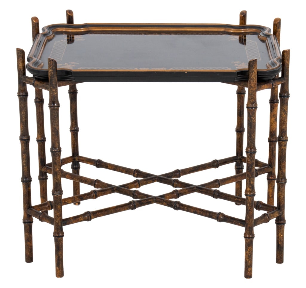 Chinoiserie Lacquered Wood Tray on Bamboo Stand (1 of 12)