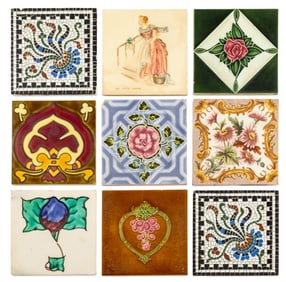 English Polychrome Glazed Ceramic Tiles, 9