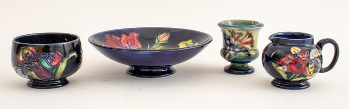 Moorcroft Floral Blue Glazed Ceramic Articles, 4