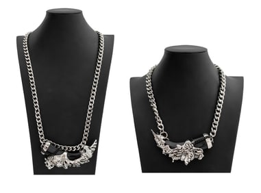 Chain and Black Resin Horn Pendent Necklaces, 2