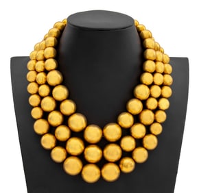 Multi-Strand Graduated Gilt Brass Bead Necklace