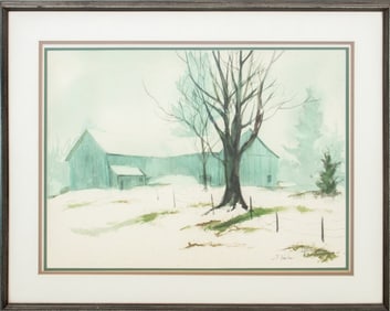 Joseph Kaplan Attr. Snow Scene Watercolor on Paper