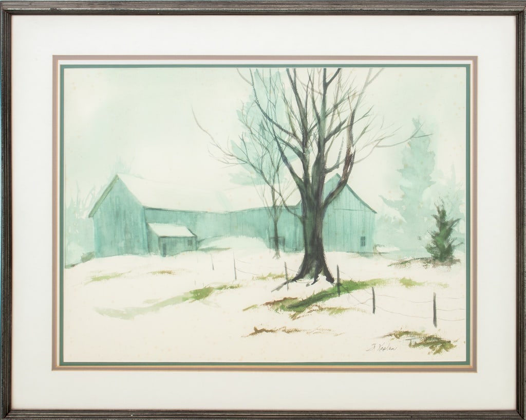 Joseph Kaplan Attr. Snow Scene Watercolor on Paper (1 of 5)
