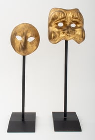 Gilt Painted Composite Half-Mask Sculptures, 2