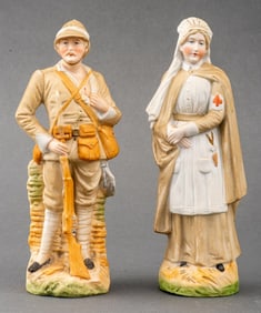 Hand-Painted Bisque Porcelain Figures, 2