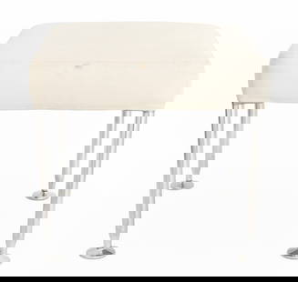 Antonio Citterio for B&B Italia "Harry" Stool: Antonio Citterio for B & B Italia "Harry" Stool, with a square white fabric covered seat on columnar chrome legs with articulated pad feet, "B&B" labels to the underside. 17" H x 18" W x 18" D. Proven
