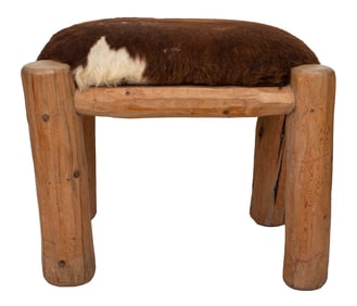 Adirondack Style Cow Hide Covered Stool