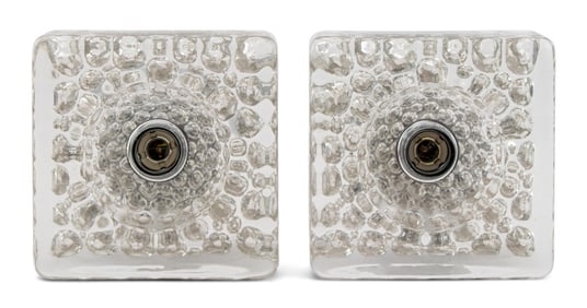 Modern Square Ice Block Glass Wall Sconces, Pair