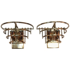 Art Deco Metal Frame Wall Sconces, Pair