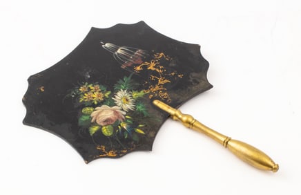Victorian Paint-Decorated Hand-Held Fire Screen