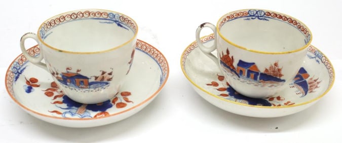 English Imari Style Tea Cups & Saucers, Pair