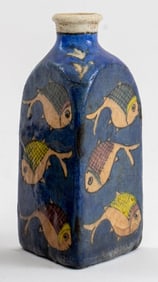 Turkish Iznik Fish Motif Glazed Ceramic Vase