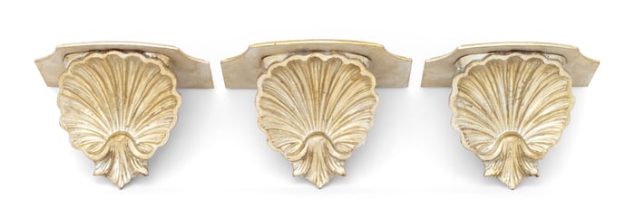 Italian Silvered & Carved Wood Shell Corbels, 3