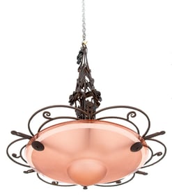 Art Deco Wrought Iron and Glass Chandelier