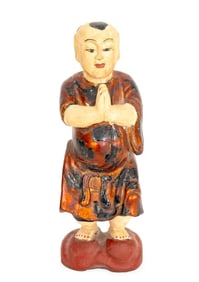 Japanese Painted Carved Wood Monk Sculpture