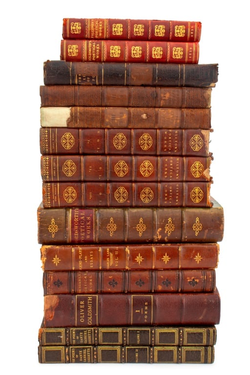 Books on English Poetry and Poets, 14: Collection of Fourteen Books on English Poetry and Poets, comprising: 1836 edition "Falconer's Poetical Works", 1839 edition "Goldsmith's Political Works", Volumes I-III of Samuel Johnson's "The Lives