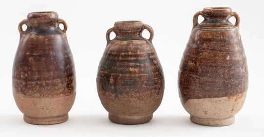 Southeast Asian Glazed Pottery Bottle Vases, 3