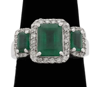 14K White Gold Emerald Diamond Ring